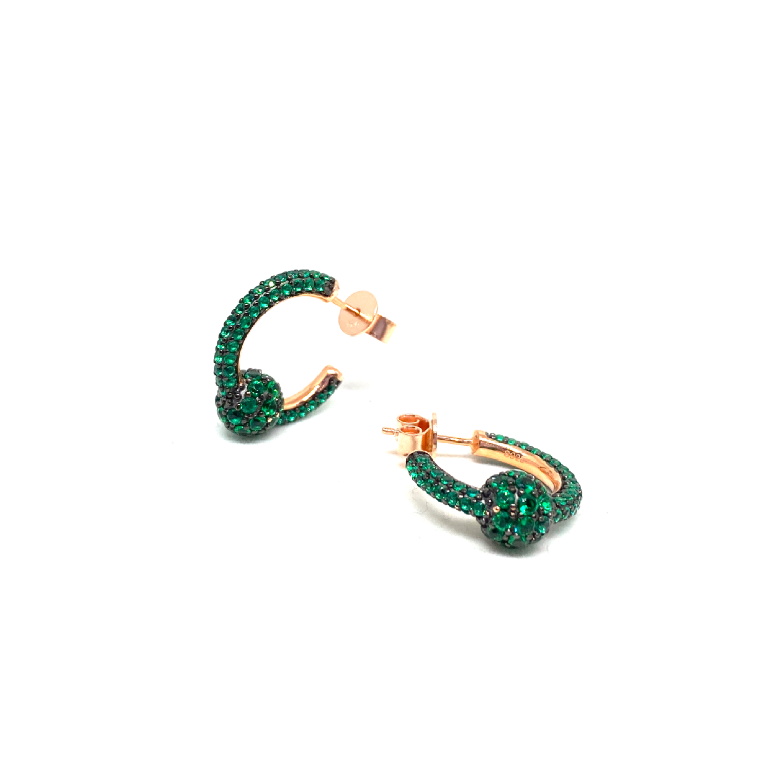 Kadın Gümüş Düğümlü Halka Küpe Pırlanta zümrüt Görünümlü imitasyon 925 ayar