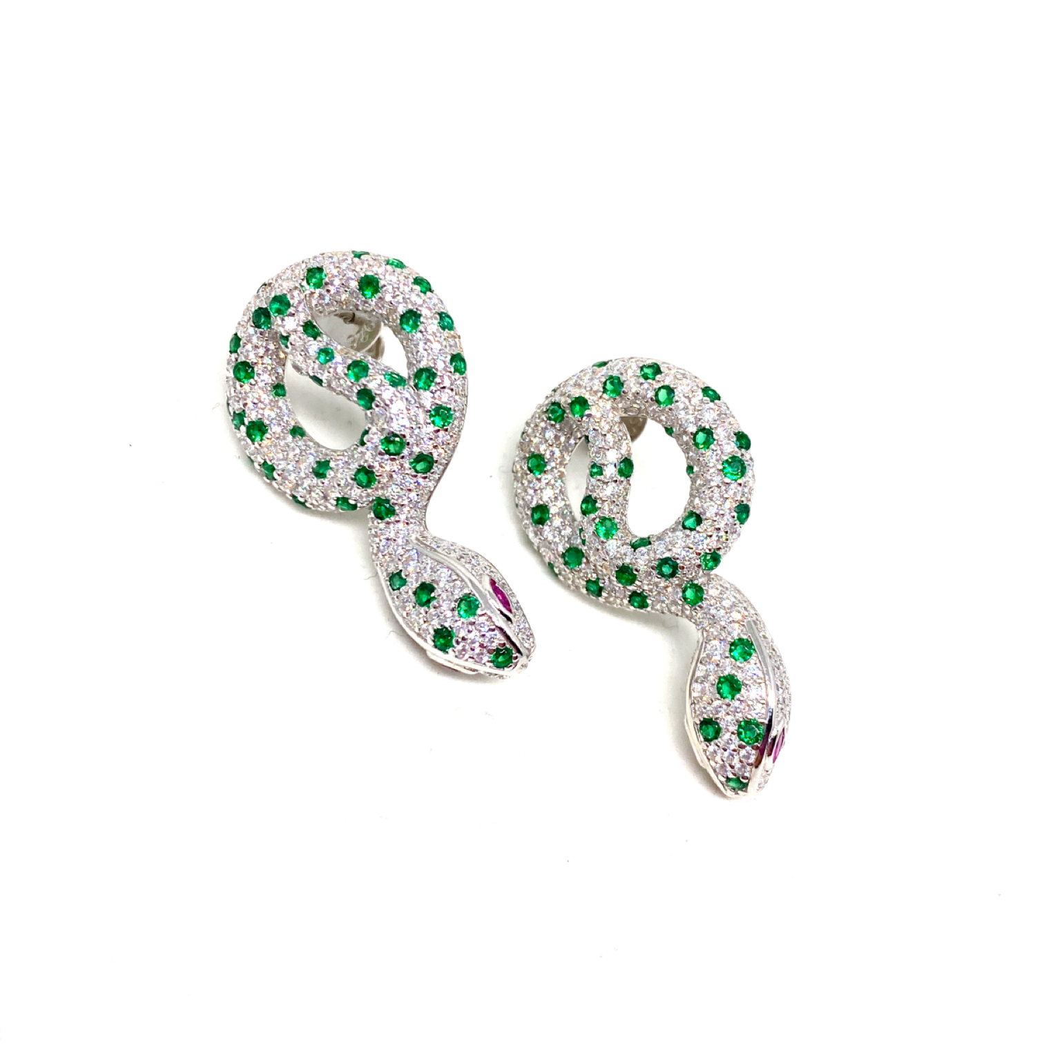 Kadın Gümüş Büyük Yılan Küpe imitasyon Pırlanta zümrüt Görünümlü 925 ayar