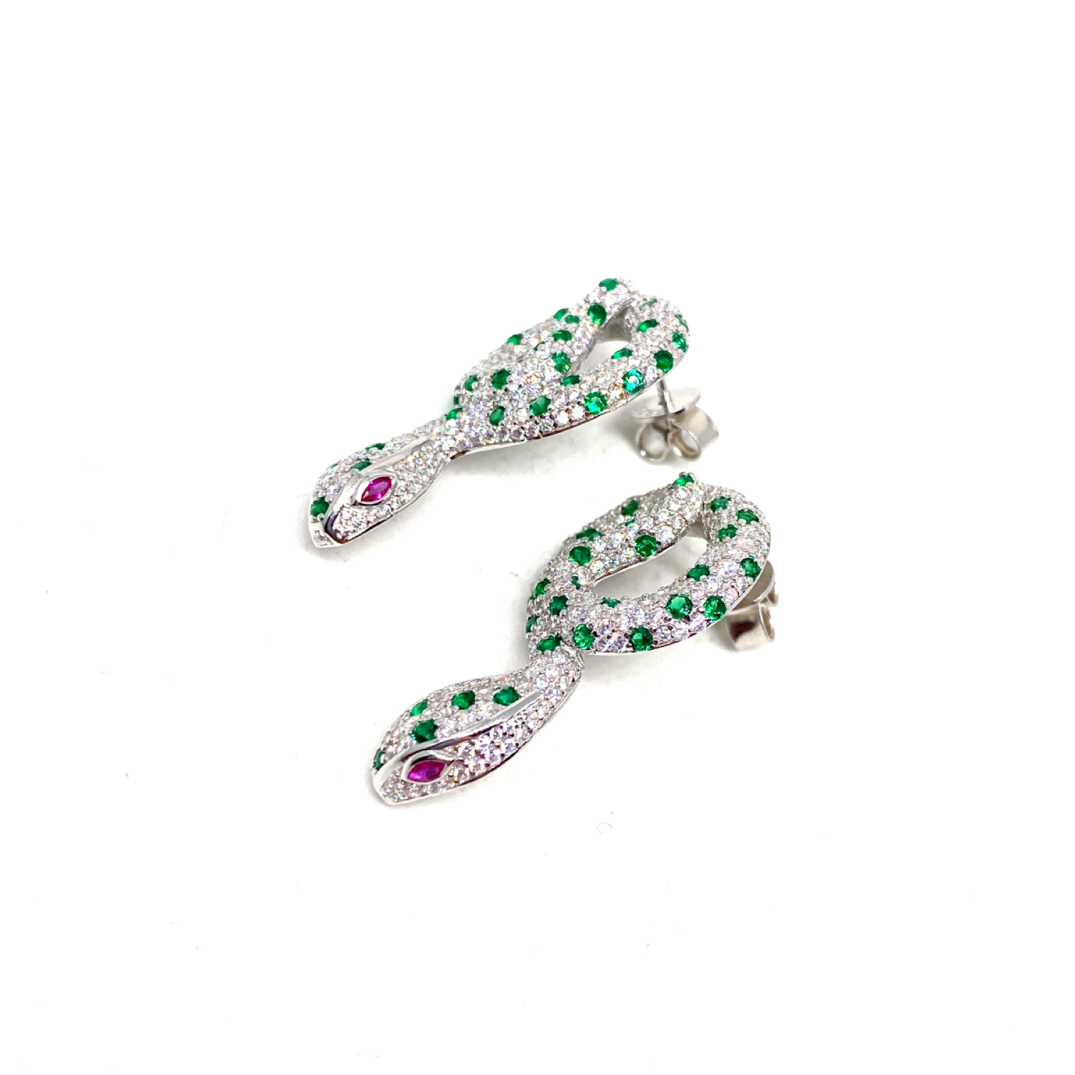 Kadın Gümüş Büyük Yılan Küpe imitasyon Pırlanta zümrüt Görünümlü 925 ayar