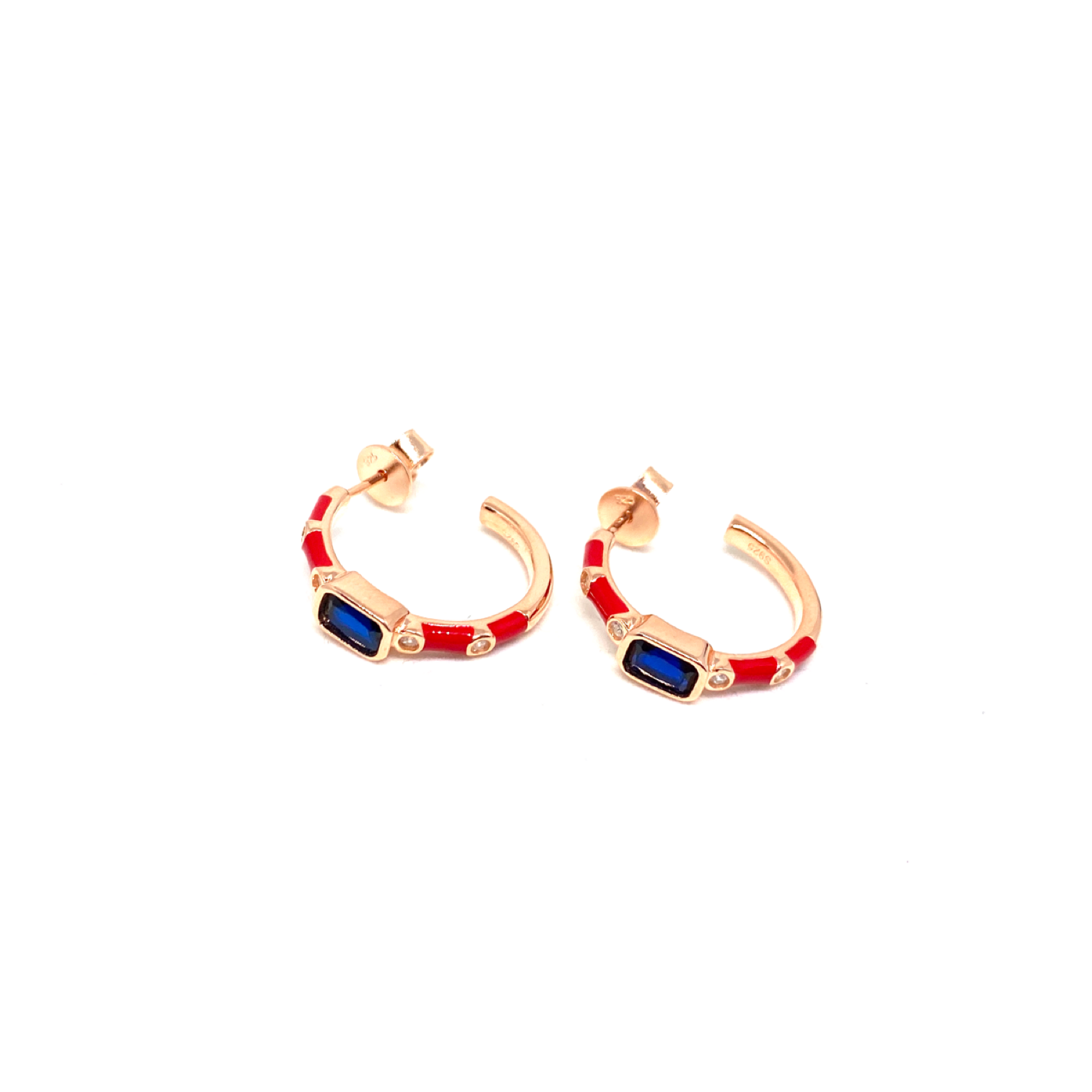 Kadın Gümüş Kırmızı Mineli Halka Küpe 925 ayar rose safir