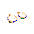 Kadın Gümüş Lacivert Mineli Halka Küpe zümrüt görünümlü 925 ayar rose renk