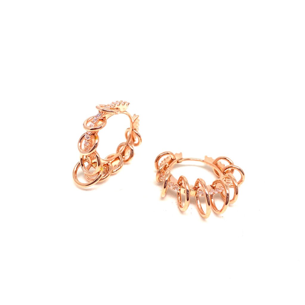 Kadın Gümüş Geçme Halkalı Halka Küpe Altın Görünümlü 925 ayar rose