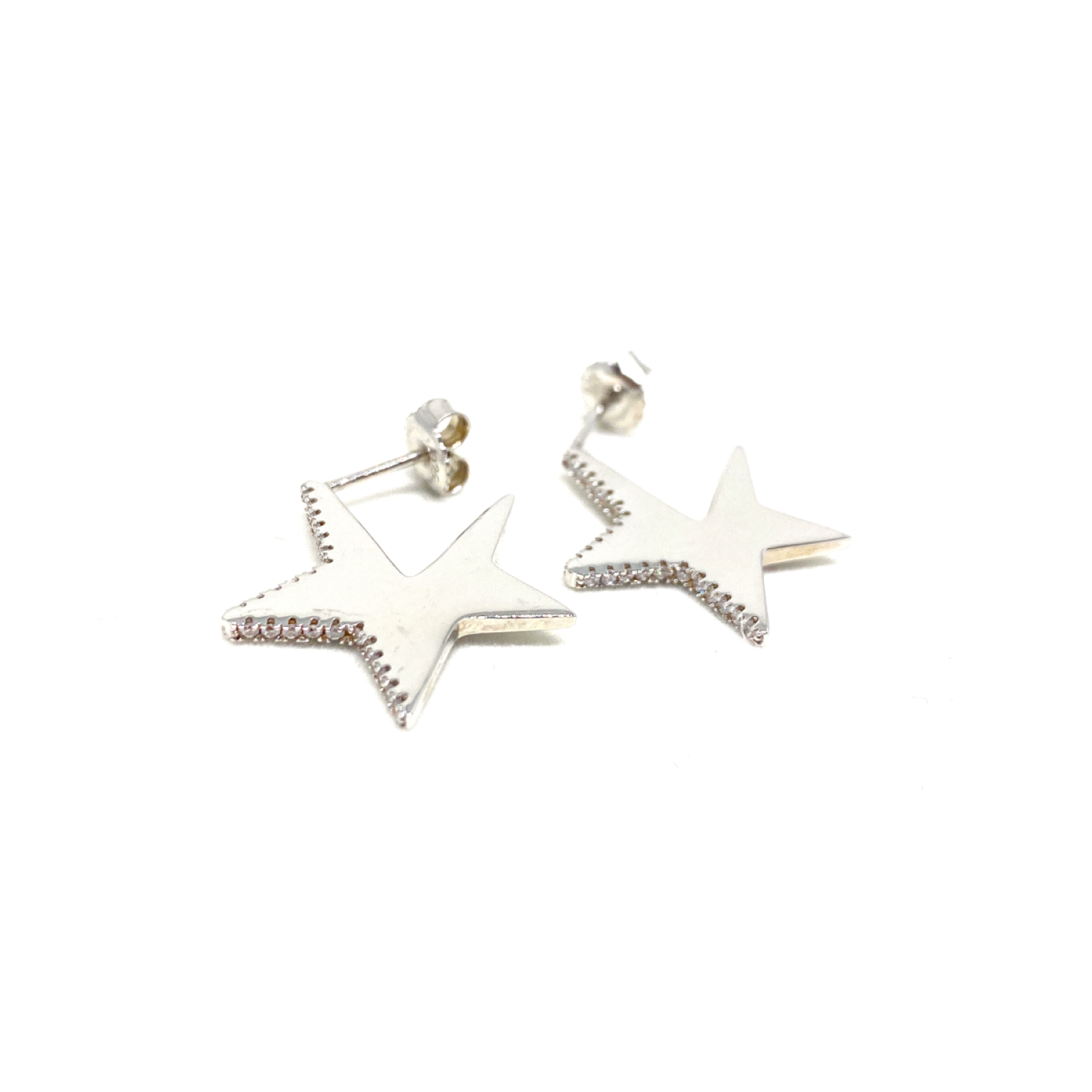 Kadın Gümüş Yassı Yıldız Küpe Büyük star 925 ayar