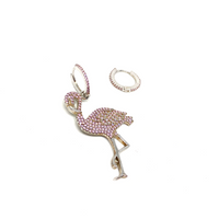 Kadın Gümüş Flamingo Küpe asimetrik 925 ayar pembe