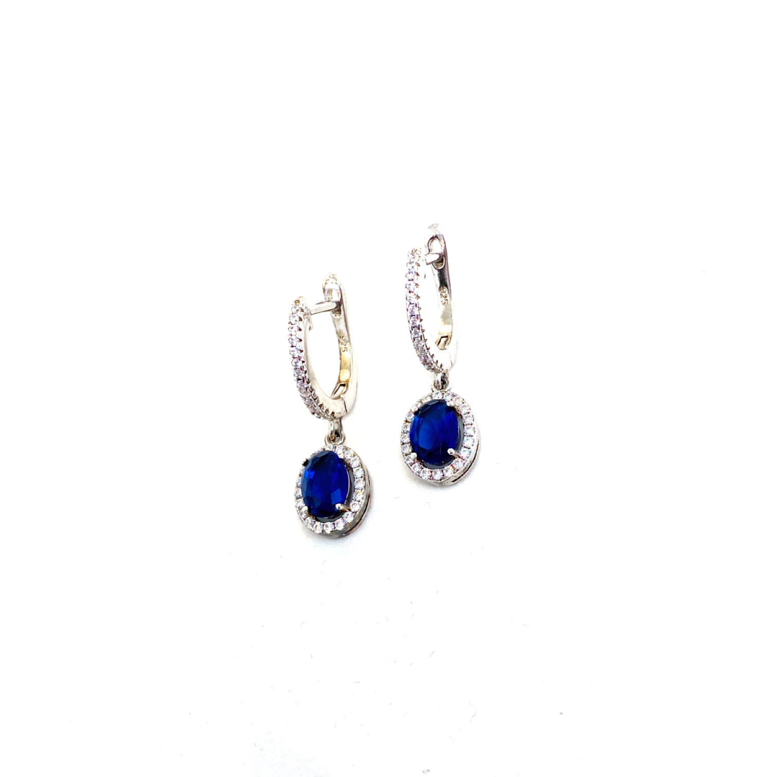 Simulated Sapphire Oval Cut Dangle Hoop Earrings