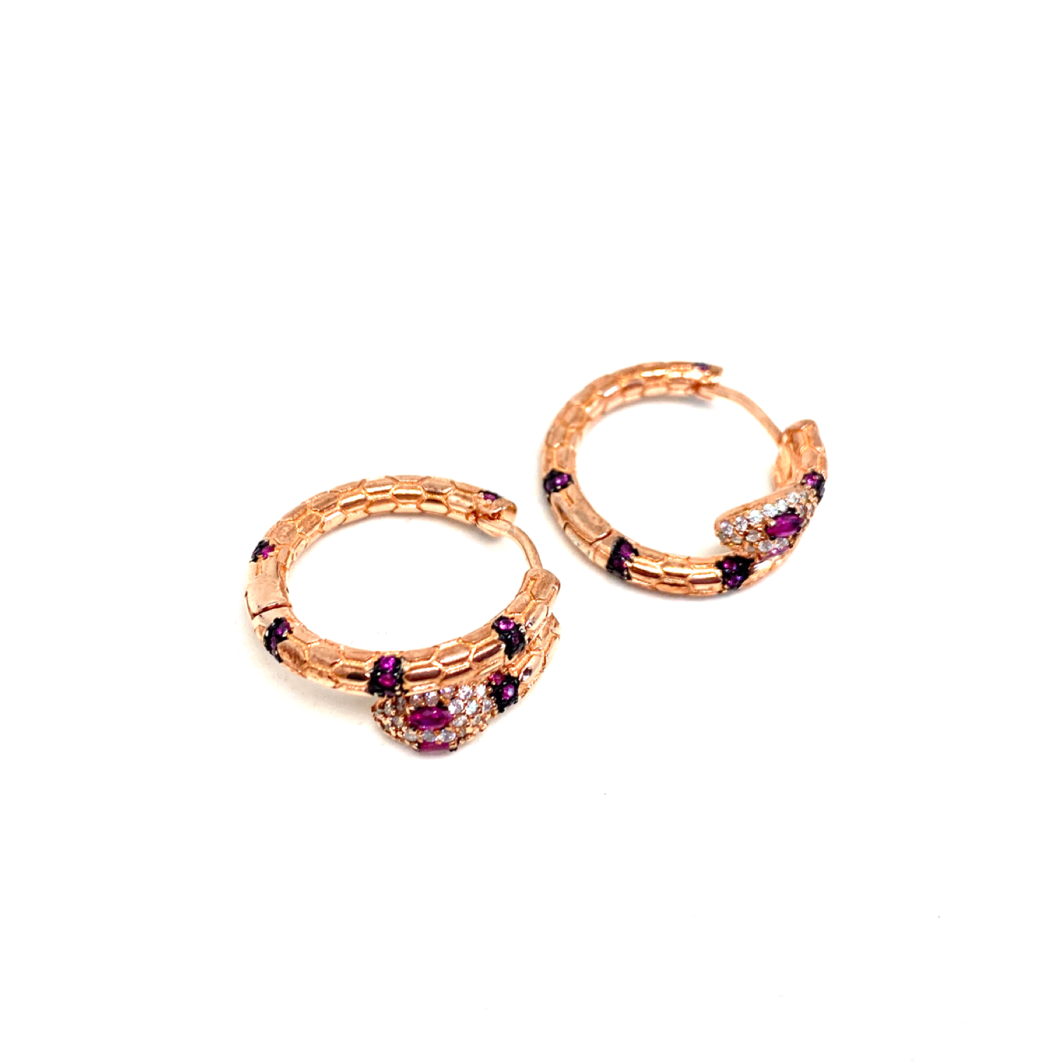 Kadın Gümüş Yılan Halka Küpe yakut göz Kırmızı 925 ayar