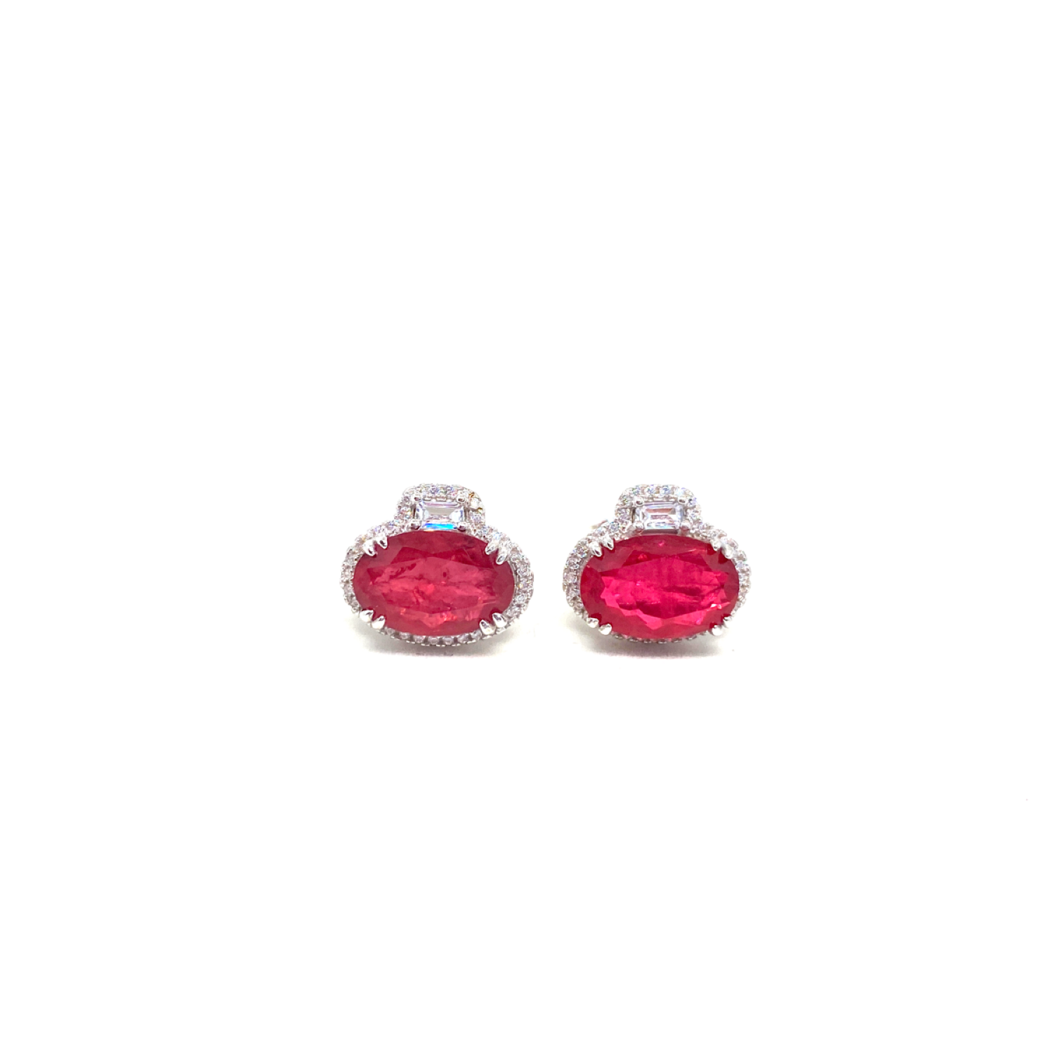 Simulated Red Paraiba Tourmaline Oval Cut Earrings