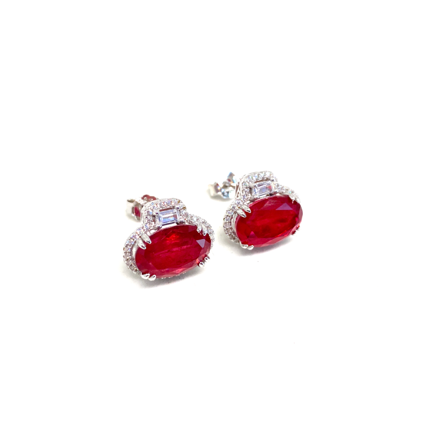 Simulated Red Paraiba Tourmaline Oval Cut Earrings