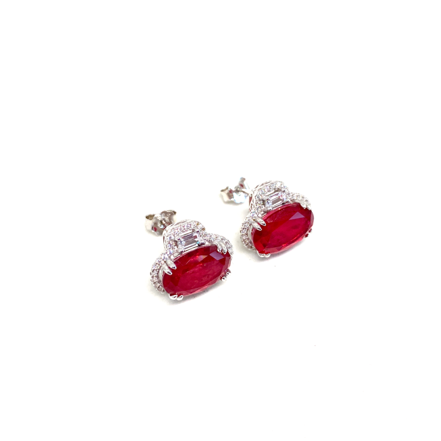 Simulated Red Paraiba Tourmaline Oval Cut Earrings