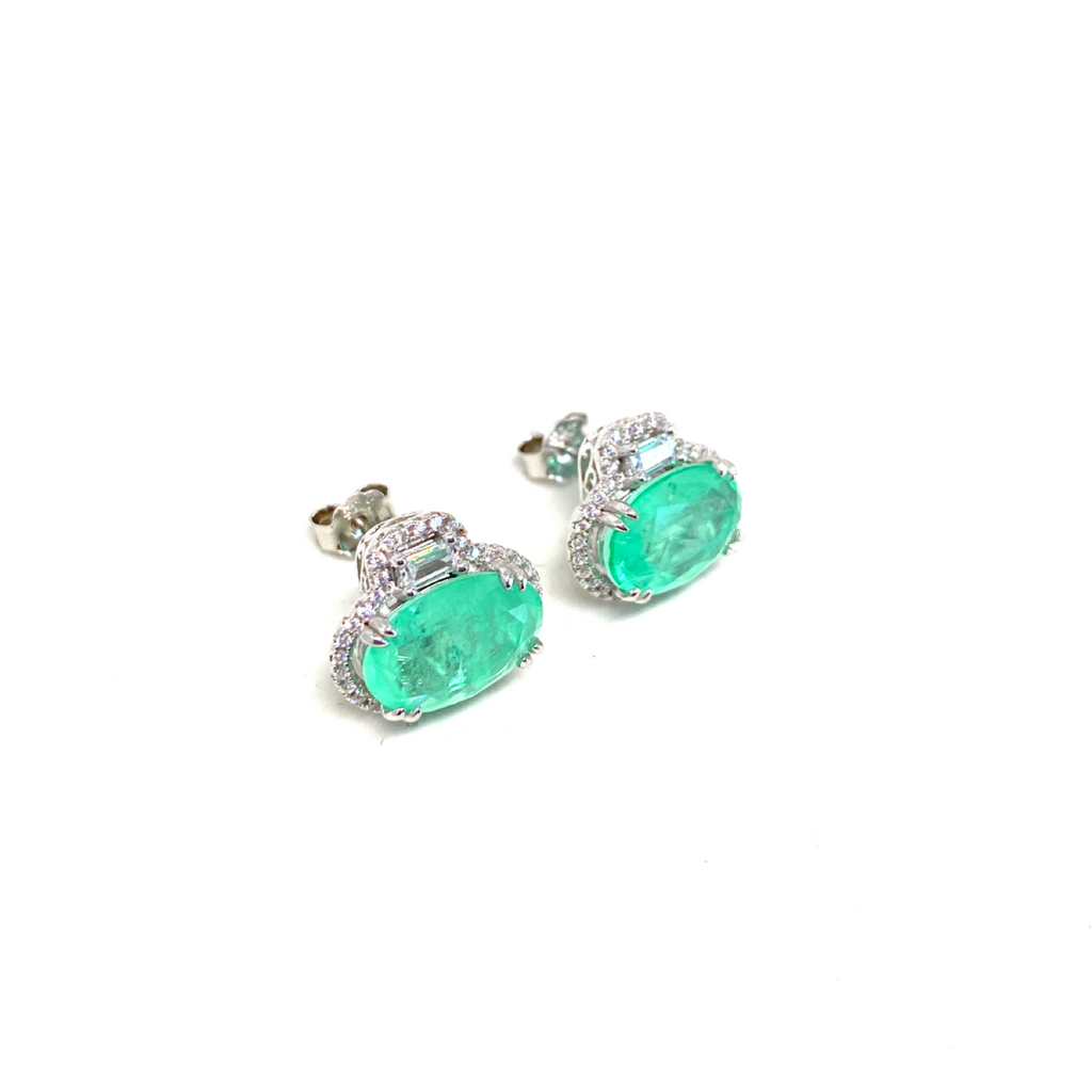 Paraiba Turmalin Küpe Mint Yeşili Oval