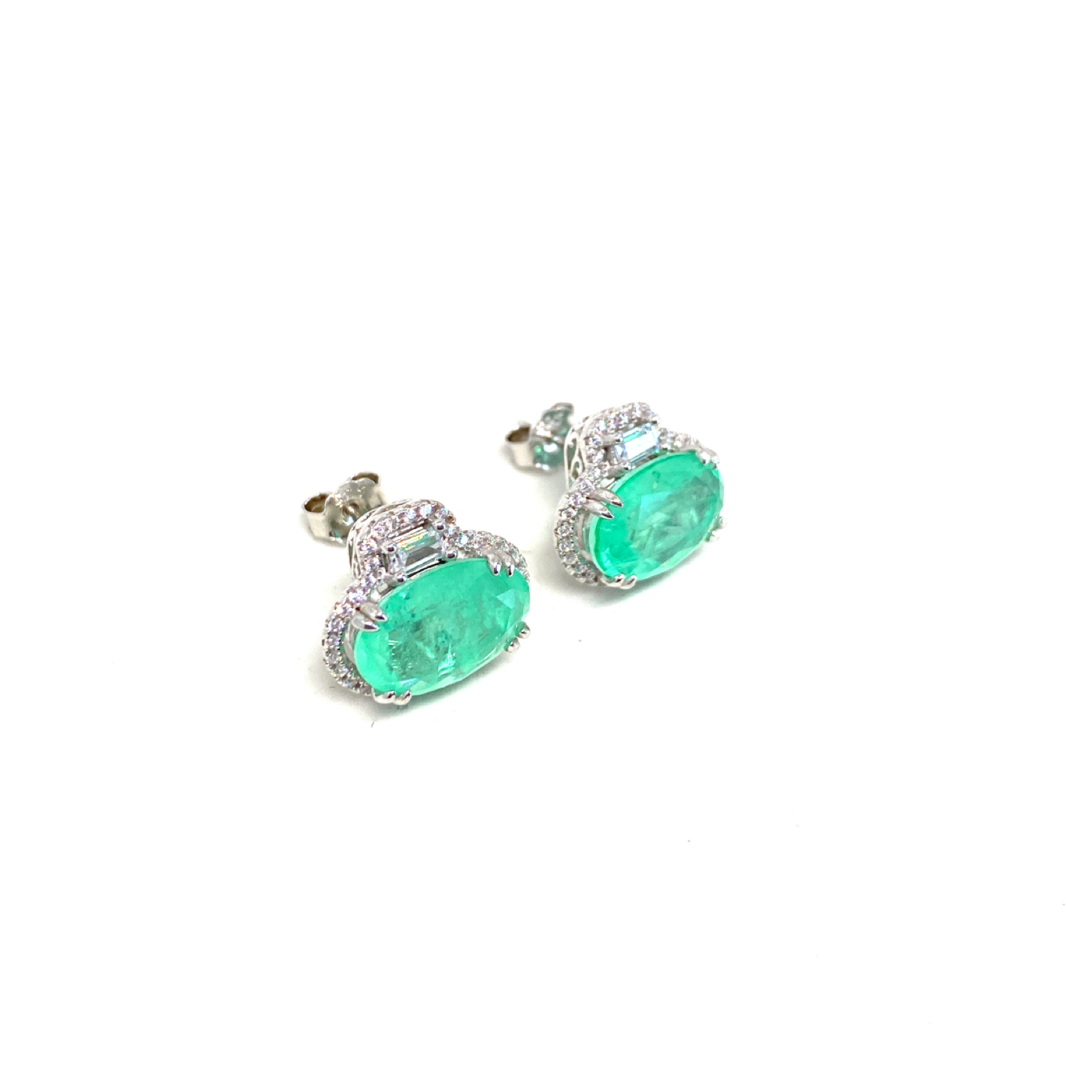 Paraiba Turmalin Küpe Mint Yeşili Oval