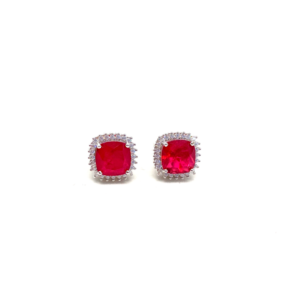 Simulated Red Paraiba Tourmaline Square Princess Cut Earrings