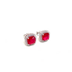 Simulated Red Paraiba Tourmaline Square Princess Cut Earrings
