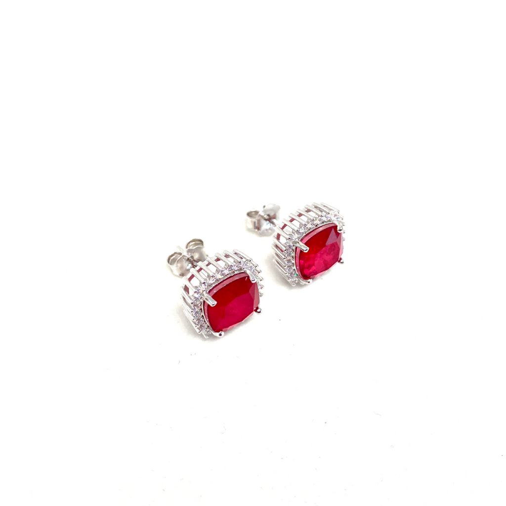 Simulated Red Paraiba Tourmaline Square Princess Cut Earrings