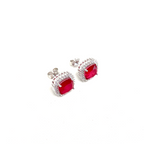 Simulated Red Paraiba Tourmaline Square Princess Cut Earrings