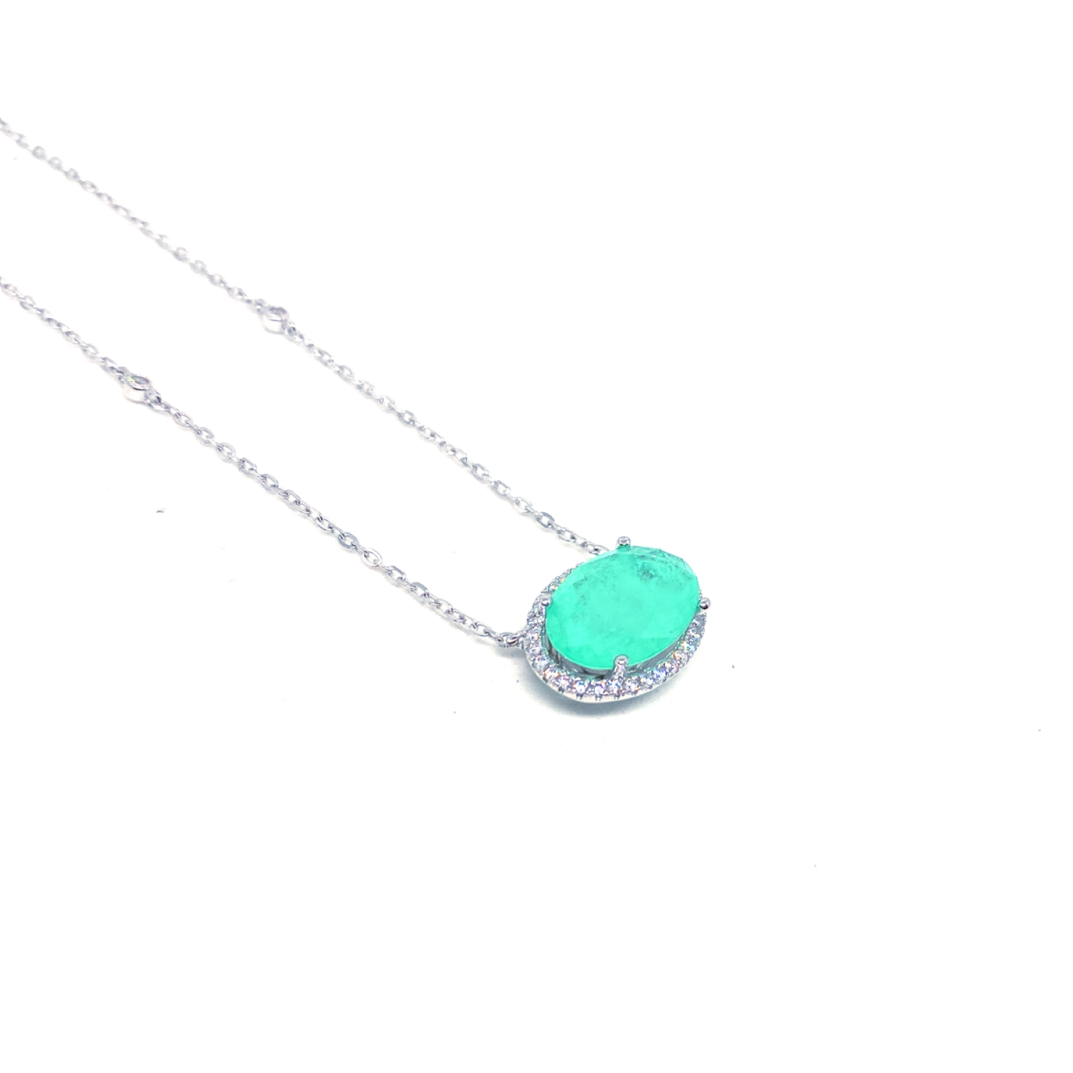 Paraiba turmalin turkuaz mint yeşili kadın gümüş kolye Kadın Gümüş Paraiba Turmalin Kolye Mint Yeşili Oval Pırlanta Görünümlü imitasyon 925 ayar