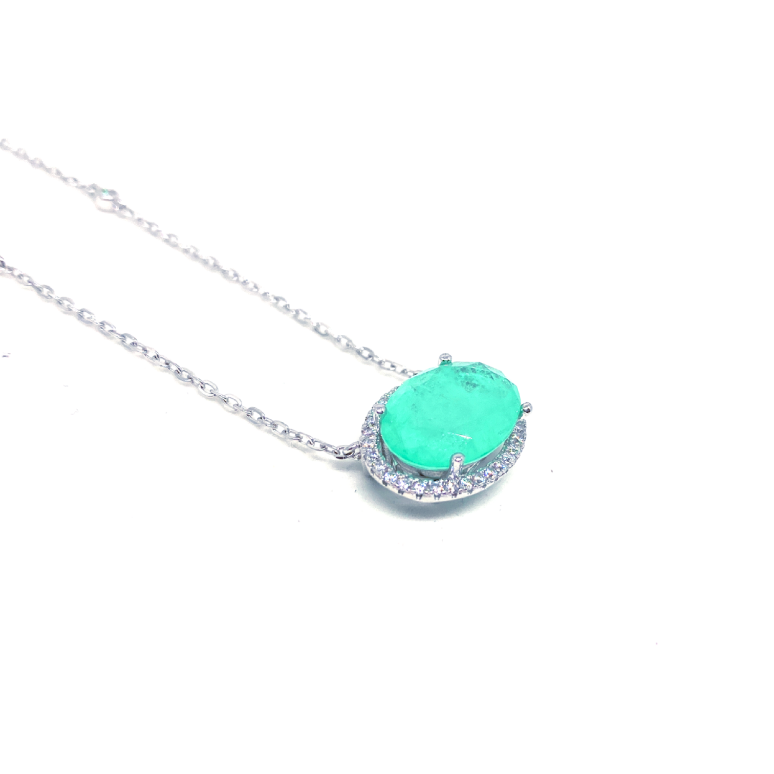 Paraiba turmalin turkuaz mint yeşili kadın gümüş kolye Kadın Gümüş Paraiba Turmalin Kolye Mint Yeşili Oval Pırlanta Görünümlü imitasyon 925 ayar