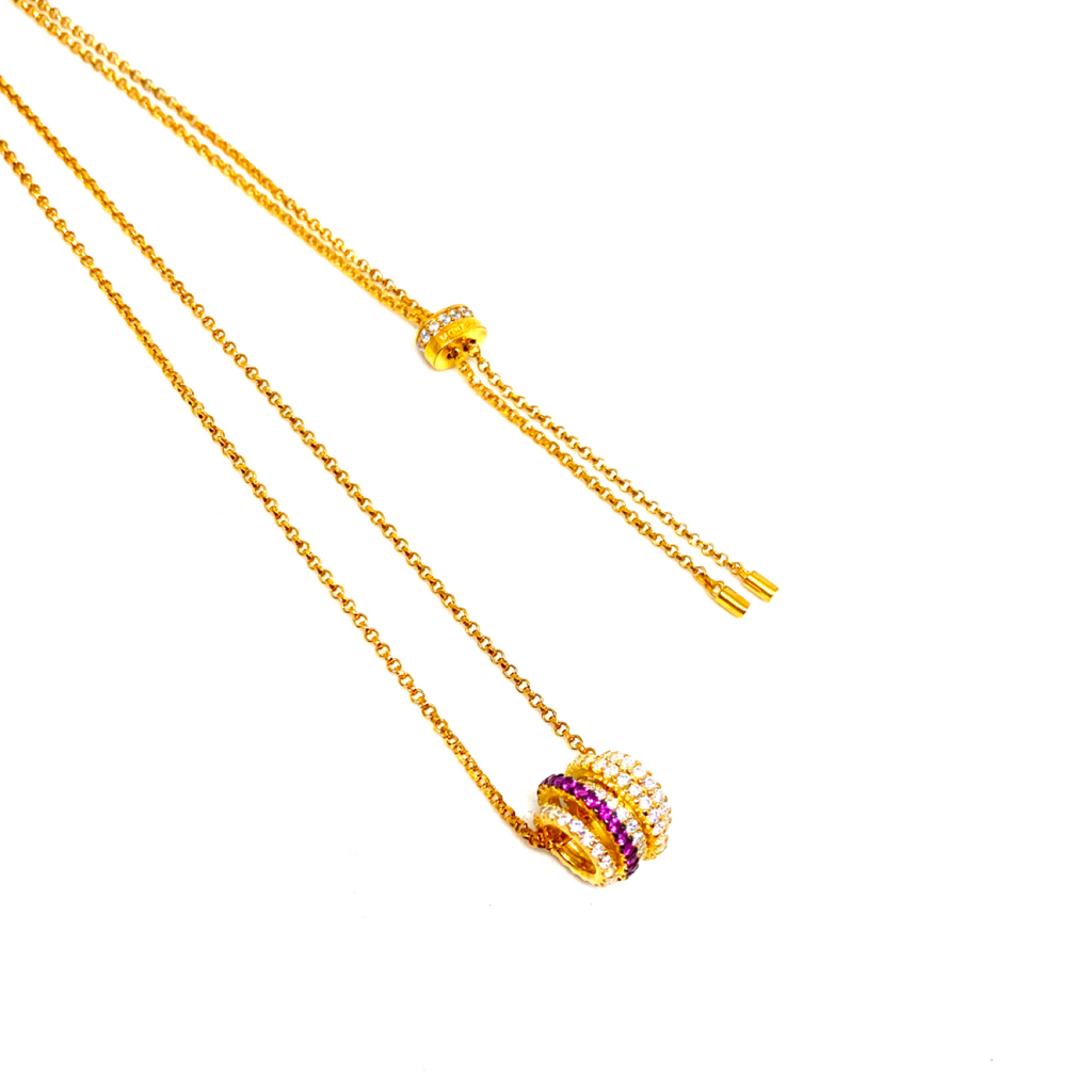 Kadın Gümüş Teker Kolye Gold madalyon asansörlü Taşlı pembe Pırlanta görünümlü 925 ayar