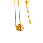 Kadın Gümüş Teker Kolye Gold madalyon asansörlü Taşlı pembe Pırlanta görünümlü 925 ayar