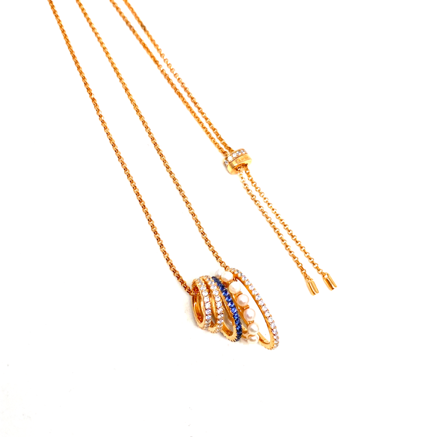 Kadın Gümüş İncili Teker Kolye Rose madalyon asansör 925 ayar lacivert