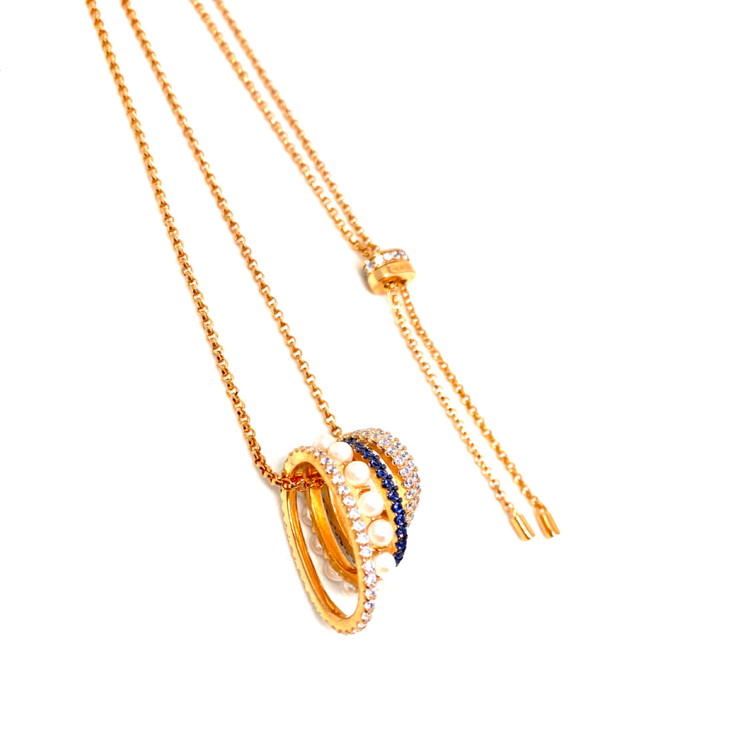 Kadın Gümüş İncili Teker Kolye Rose madalyon asansör 925 ayar lacivert