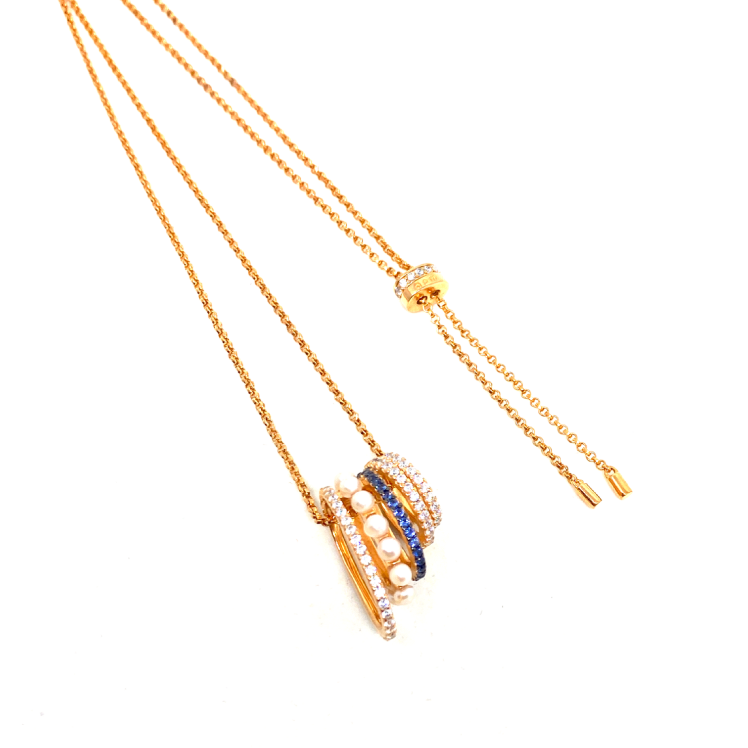 Kadın Gümüş İncili Teker Kolye Rose madalyon asansör 925 ayar lacivert