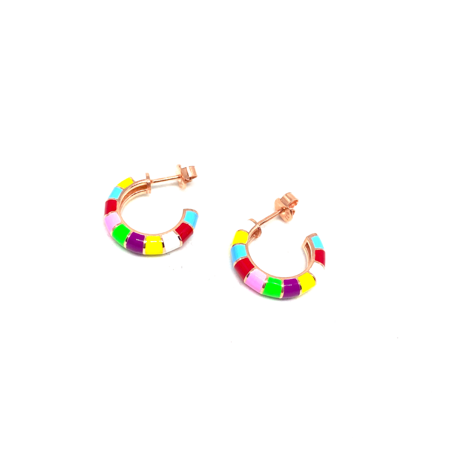 Kadın Gümüş Renkli Mineli Halka Küpe neon rainbow 925 ayar