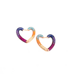 Kadın Gümüş Rainbow Kalp Küpe Büyük Sıvama halka Taşlı renkli colormix multicolor 925 ayar
