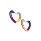 Kadın Gümüş Rainbow Kalp Küpe Büyük Sıvama halka Taşlı renkli colormix multicolor 925 ayar
