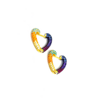 Kadın Gümüş Rainbow Kalp Küpe halka Küçük Sıvama Taşlı renkli colormix multicolor 925 ayar