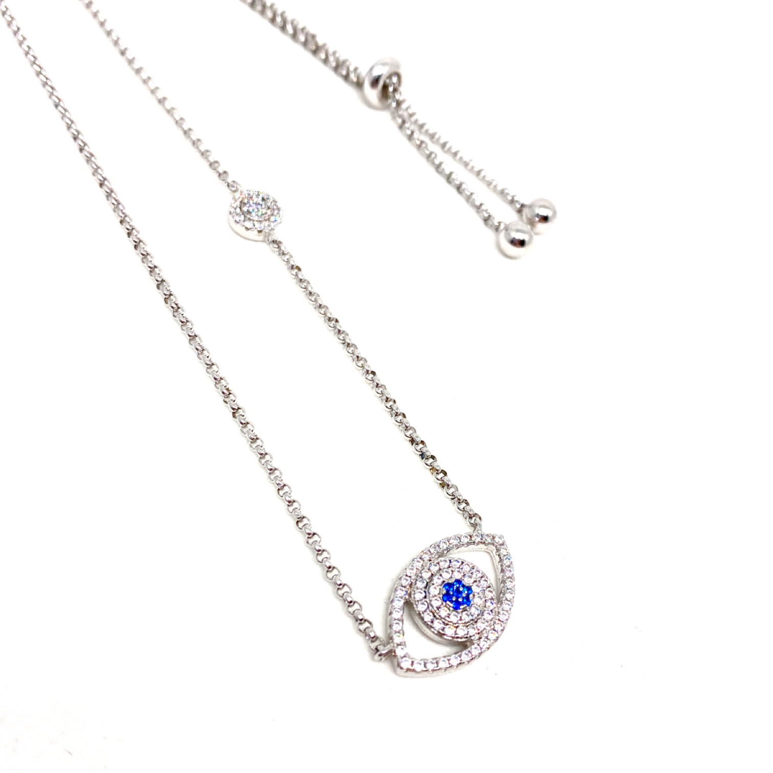 Kadın Gümüş Göz Madalyon Kolye Pırlanta Görünümlü 925 ayar