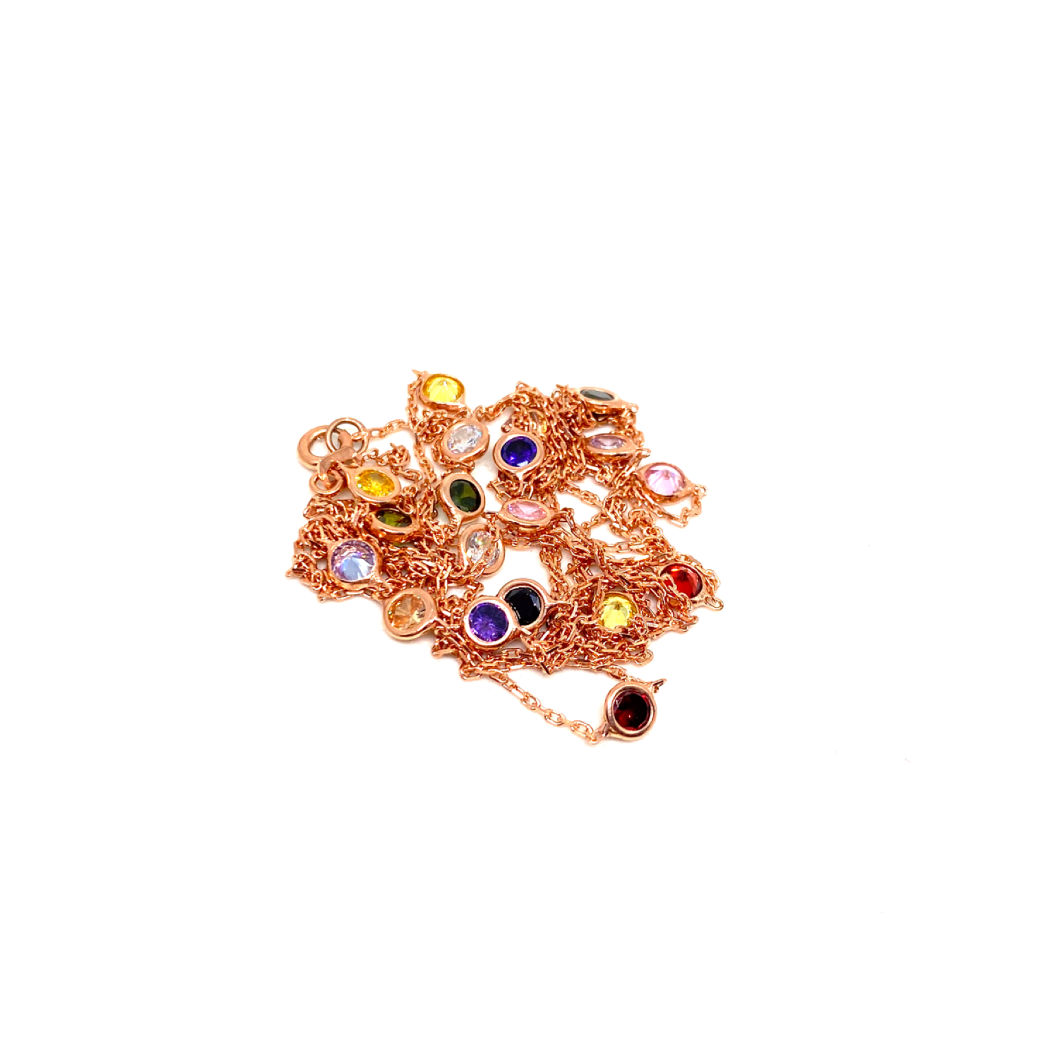 Kadın Gümüş Renkli Taşlı Uzun Zincir Kolye 925 ayar rose