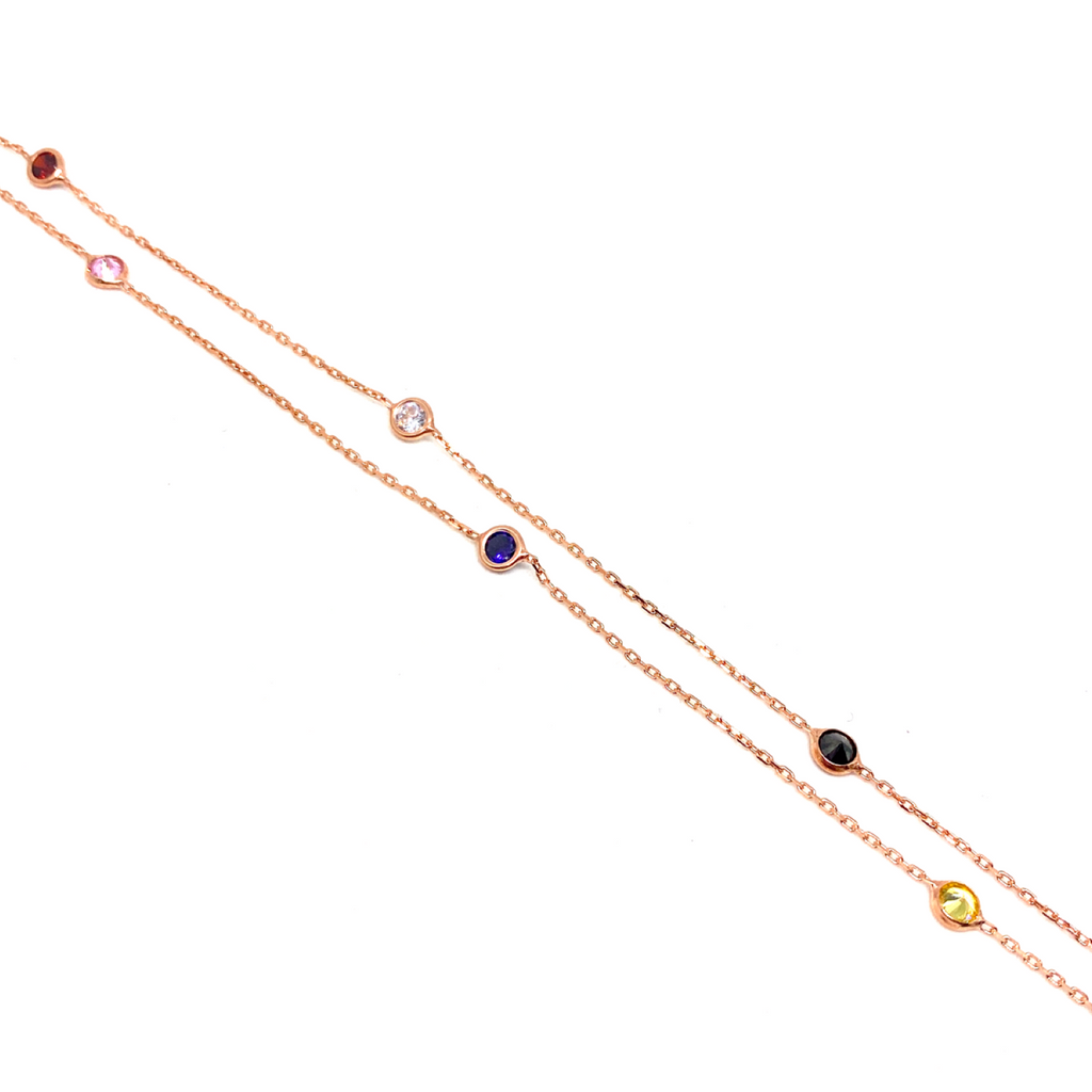 Kadın Gümüş Renkli Taşlı Uzun Zincir Kolye 925 ayar rose