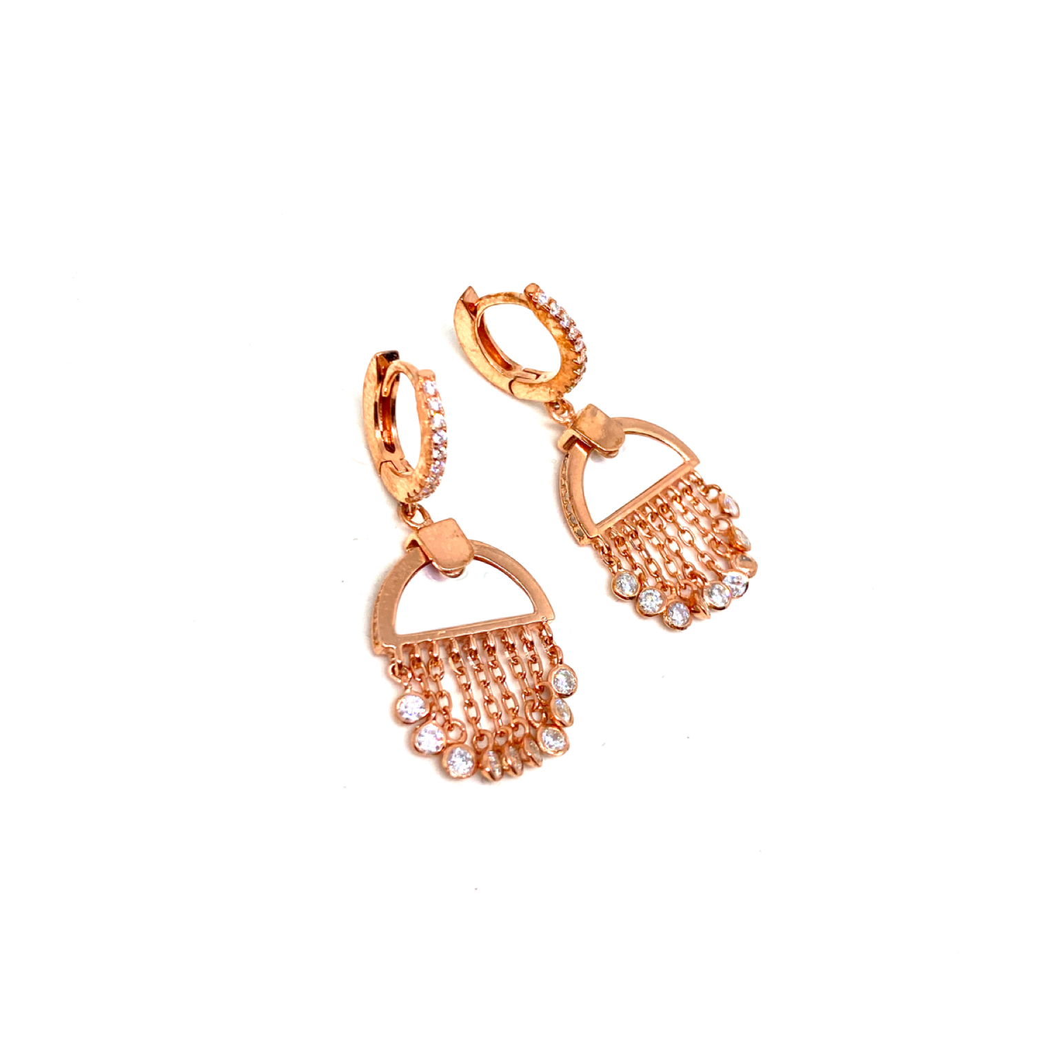 Kadın Gümüş Sedef Taşlı Yağmur Küpe vintage shakira Pırlanta görünümlü 925 ayar rose