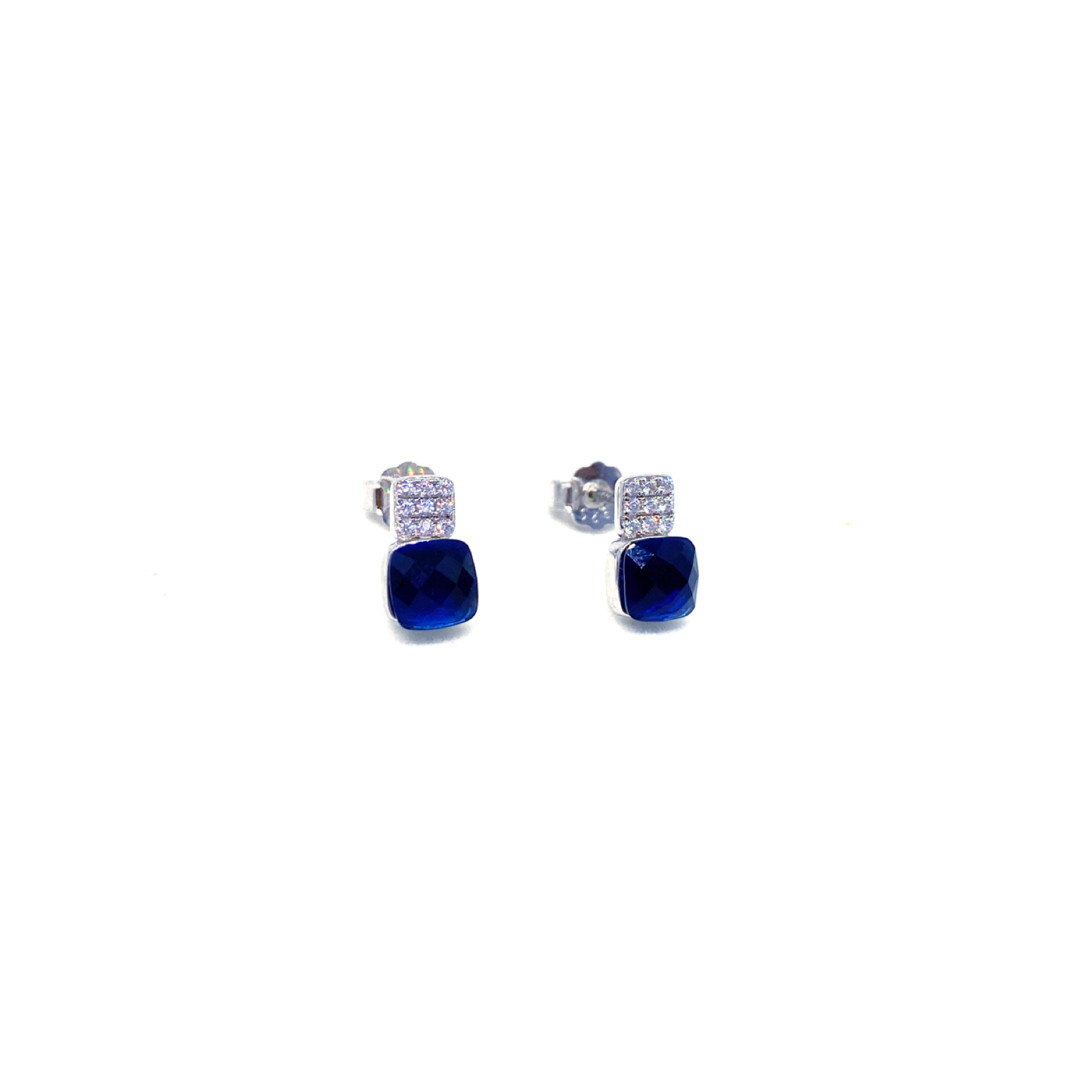 Simulated Sapphire Princess Cut Minimalist Earrings