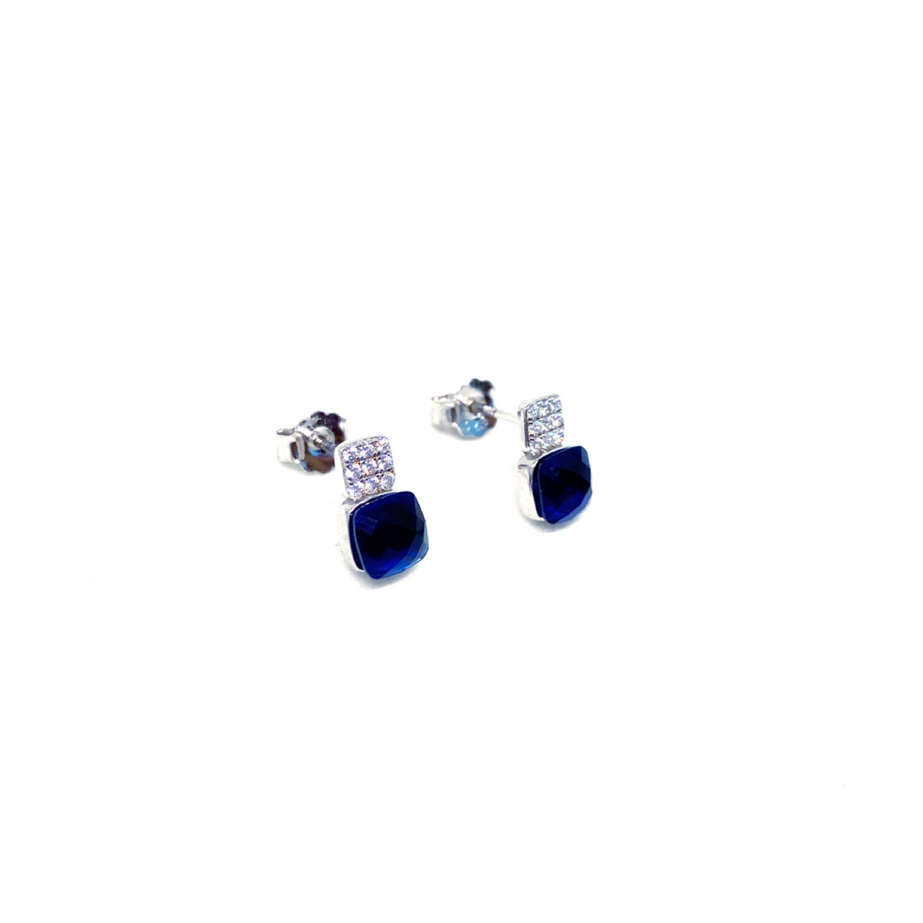 Simulated Sapphire Princess Cut Minimalist Earrings
