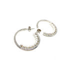 Kadın Gümüş İçi İncili Halka Küpe orta Boy imitasyon Pırlanta Görünümlü 925 ayar