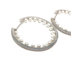 Kadın Gümüş İçi İncili Halka Küpe Büyük Boy imitasyon Pırlanta Görünümlü 925 ayar silver renk