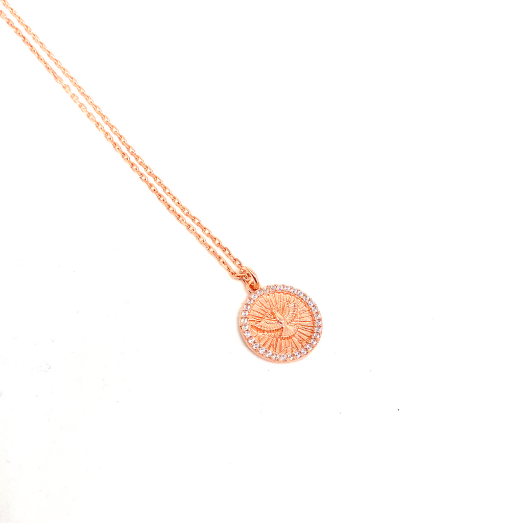Kadın Gümüş Anka Kuşu Antik Kolye Madalyon 925 ayar Rose renk