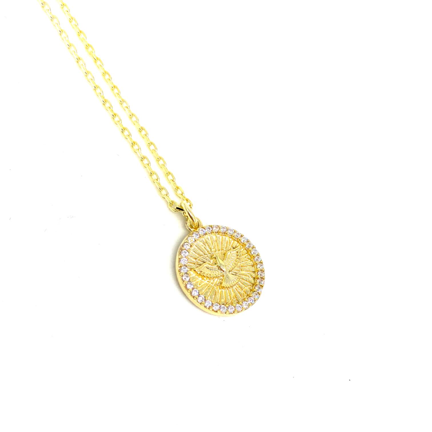 Kadın Gümüş Anka Kuşu Antik Kolye Madalyon 925 ayar Gold Altın Rengi
