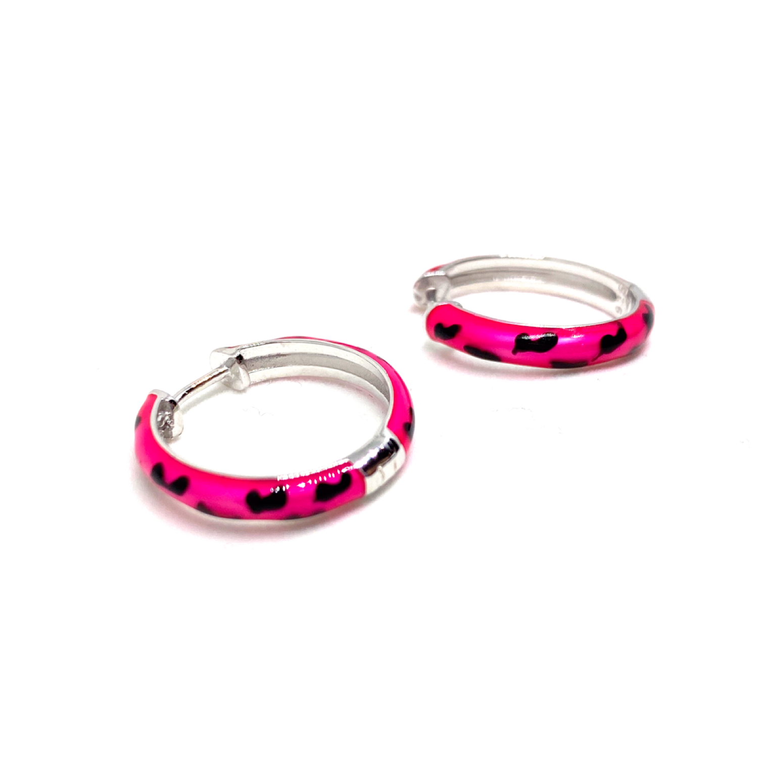 Kadın Gümüş Neon Halka Küpe Desenli renkli pembe 925 ayar mineli