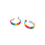 Kadın Gümüş Renkli Mineli Halka Küpe 2 cm neon rainbow 925 ayar