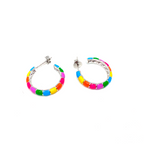Kadın Gümüş Renkli Mineli Halka Küpe 2 cm neon rainbow 925 ayar