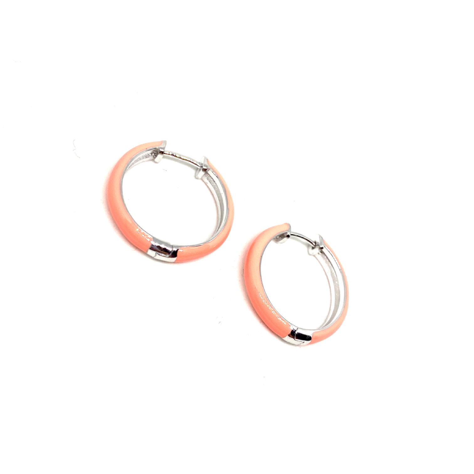 Kadın Gümüş Neon Halka Küpe somon kavuniçi 925 ayar mineli