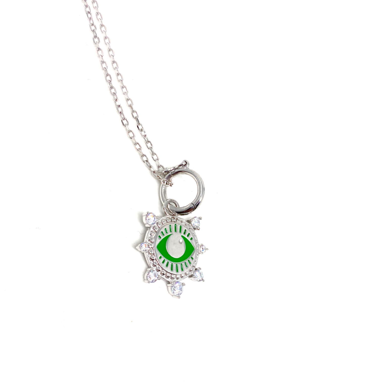 Kadın Gümüş Yeşil Mineli Göz Figürlü Güneş Kolye 925 ayar Silver
