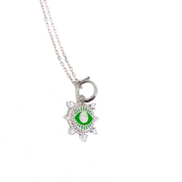 Kadın Gümüş Yeşil Mineli Göz Figürlü Güneş Kolye 925 ayar Silver