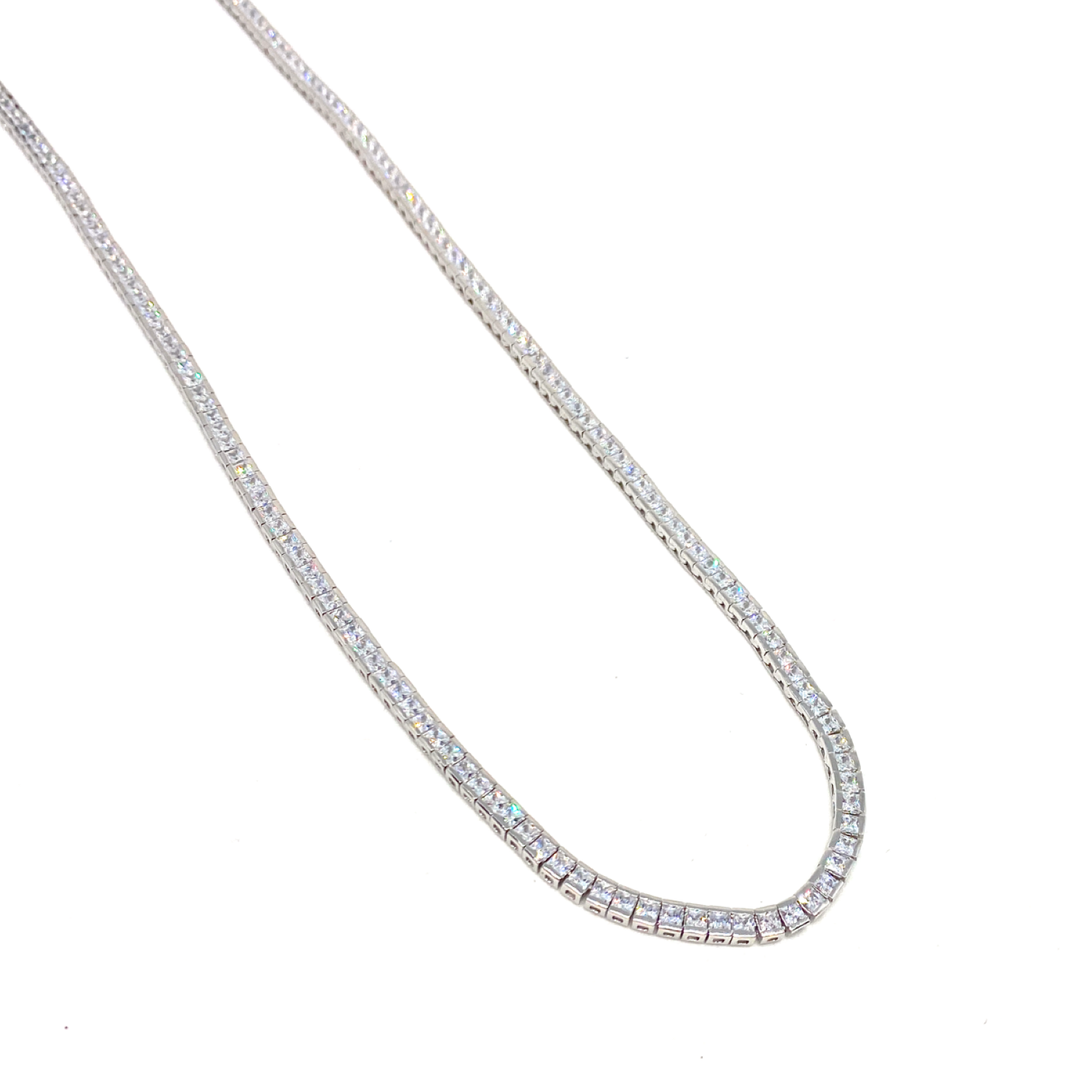 Kadın Gümüş Kare Baget Suyolu Kolye su yolu Pırlanta Görünümlü 925 ayar