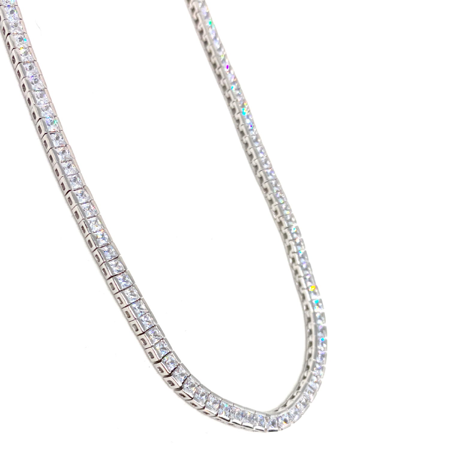 Kadın Gümüş Kare Baget Suyolu Kolye su yolu Pırlanta Görünümlü 925 ayar silver