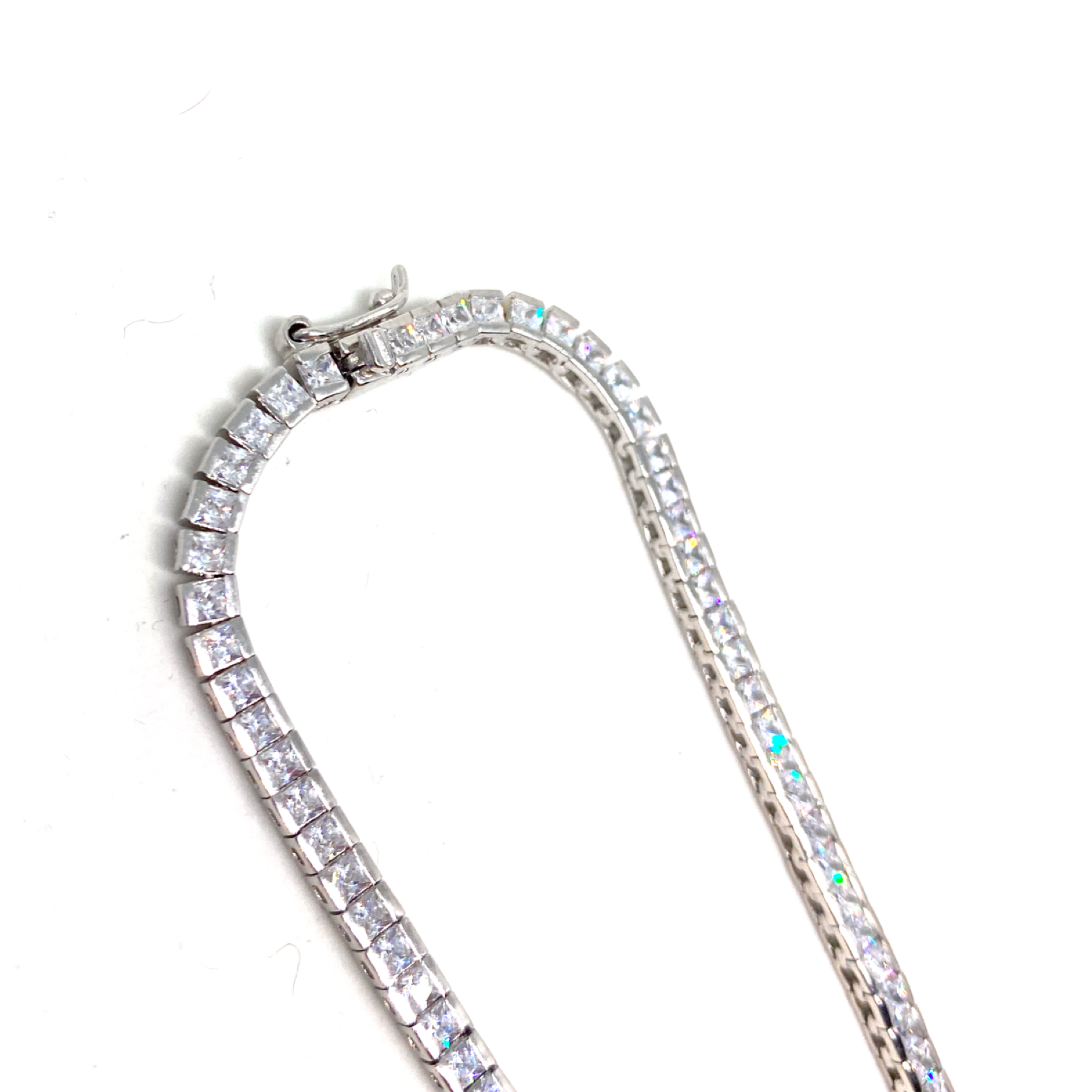 Kadın Gümüş Kare Baget Suyolu Kolye su yolu Pırlanta Görünümlü 925 ayar