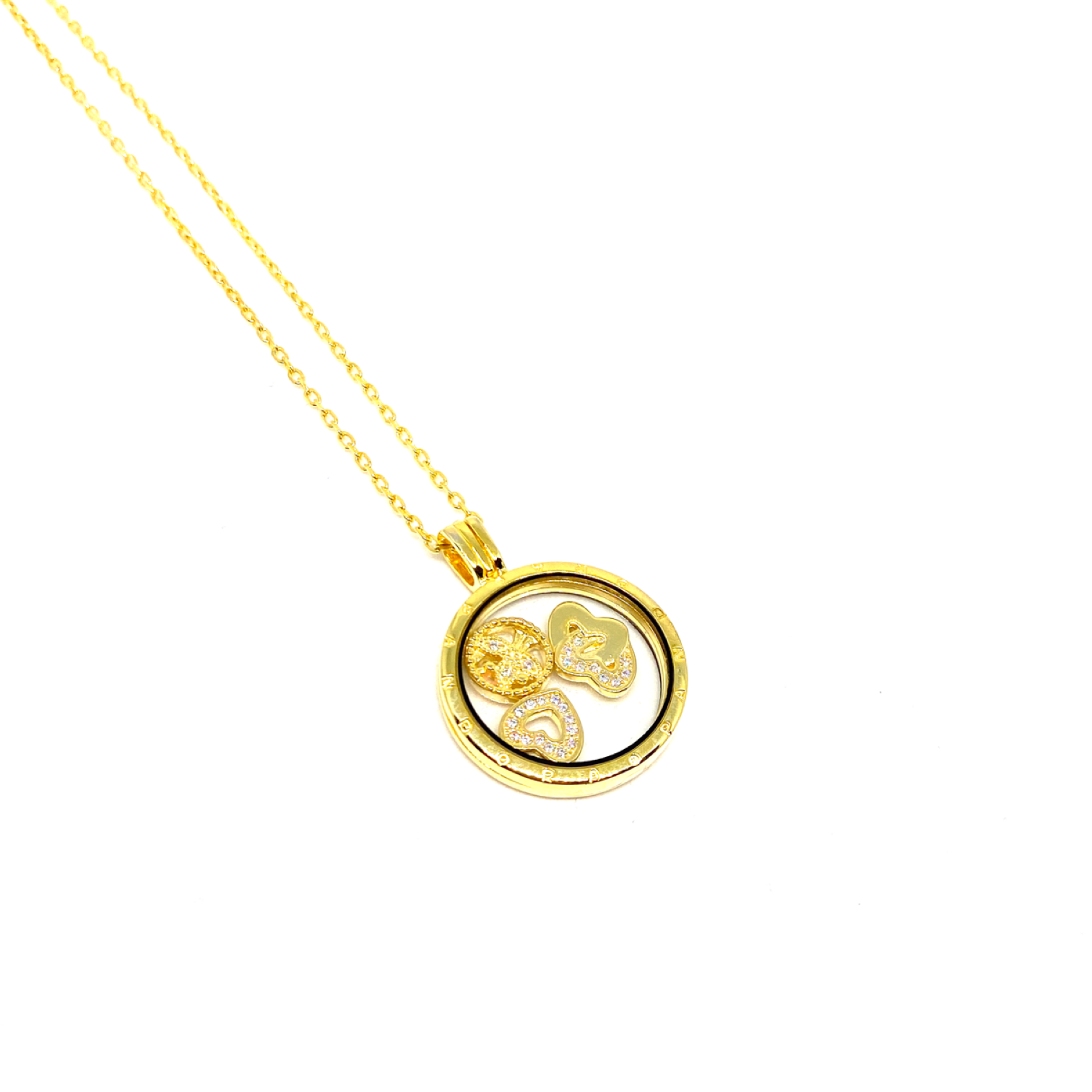 Kadın Gümüş Kalp Figürlü Kolye cam madalyon imitasyon 925 ayar Altın Görünümlü gold kaplama